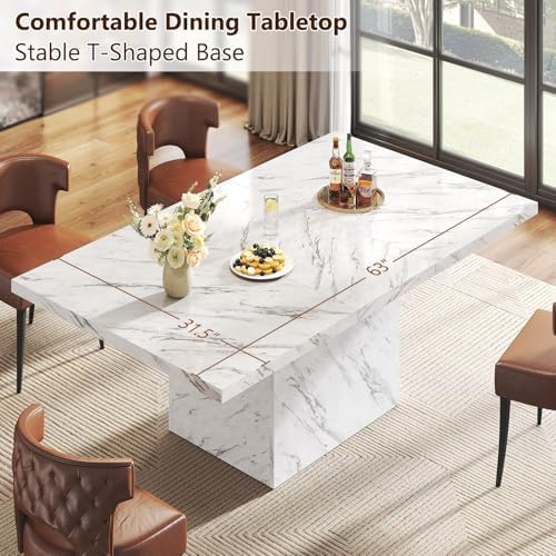 HSH 63" White Faux Marble Dining Table - Image 3