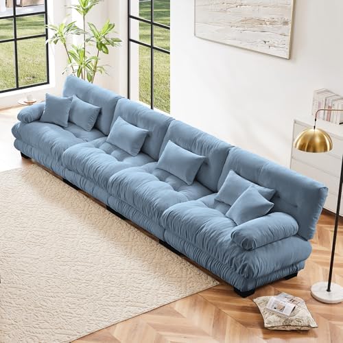Modular Sectional Sofa for Living Room, 4 Seater Blue Large Sectional Couches by Wunlerlant
