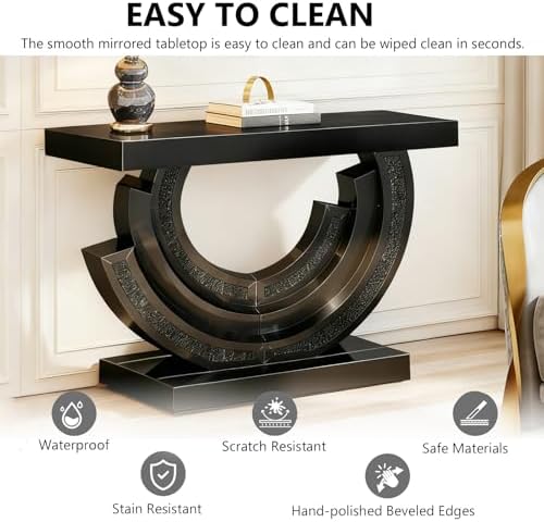Black Mirrored Console Table, 42.9" Rectangle Sofa Table - Image 5