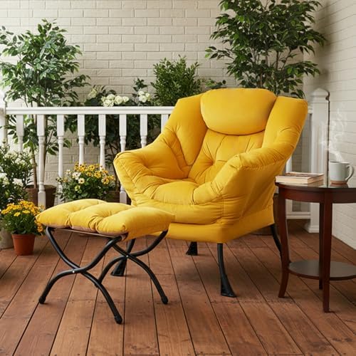 Tiita Lazy Chair with Ottoman, Comfy Reading Accent Chair, Velvet Yellow - Image 3