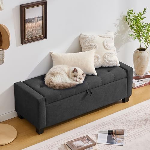 Huatean Home 43" Ottoman with Storage, Dark Gray Storage Ottoman Bench - Image 5