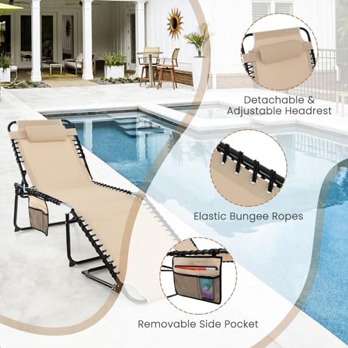 GYMAX Lounge Chairs for Outside, Extra High Folding Beach Tanning Lounger - Image 6