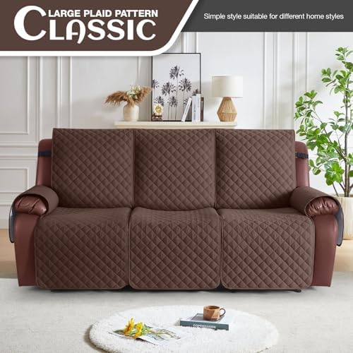 KinCam Waterproof Recliner Sofa Covers Washable, 3 Seater, Deep Brown - Image 2