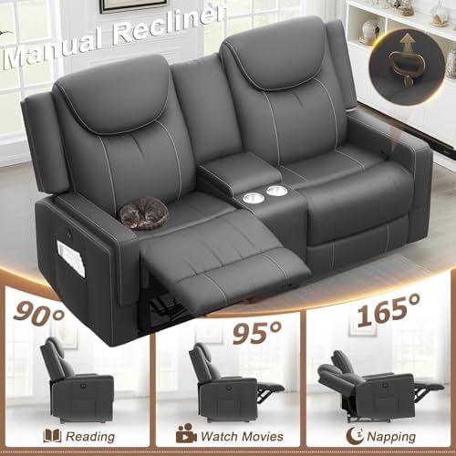 Dresegmt Loveseat Recliner Sofa, Cup Holders, Storage & USB Ports, Ergonomics， - Image 5