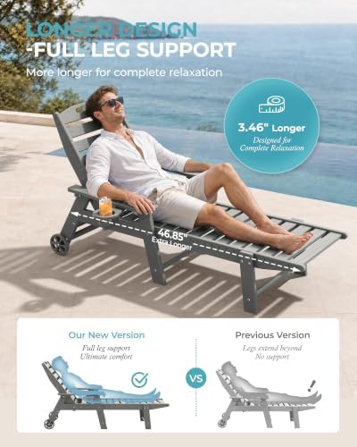 Ciokea Outdoor Chaise Lounge Chair, HDPE Patio Lounge Chair - Image 4