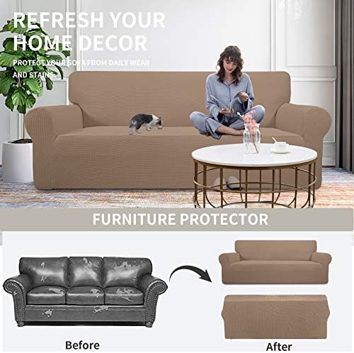 Easy-Going Stretch Oversized Loveseat Couch Covers Washable Camel - Image 4