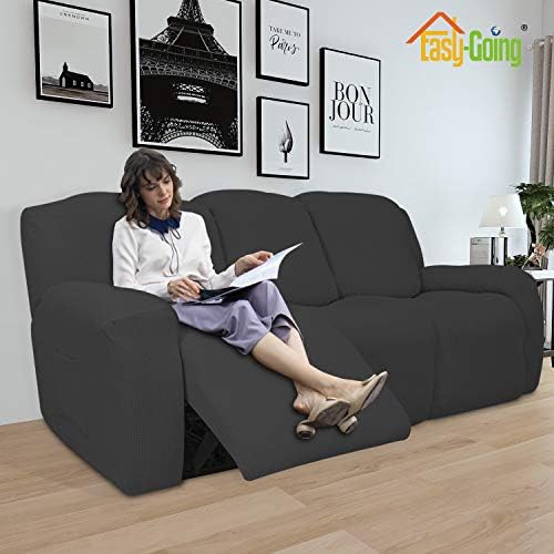 Easy-Going 8 Pieces Recliner Couch Stretch Sofa Slipcover Dark Gray - Image 2