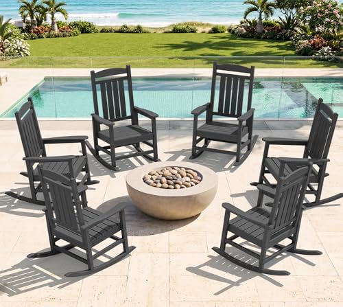 KINGYES Oversized Outdoor Rocking Chairs Set of 6, HDPE Porch Rockers by KINGYES