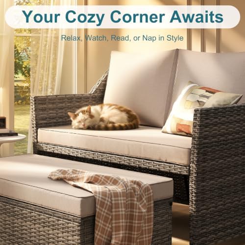 OC Orange-Casual Wicker Patio Loveseat Sofa w/Storage Ottoman - Image 7