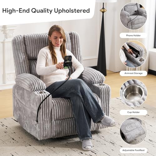 Power Recliner Chair with Massage and Heat, Oversized Swivel Rocker Recliner - Image 5