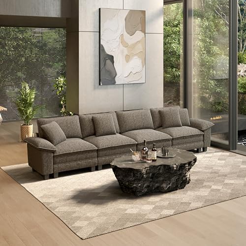 HERA'S HOUSE 158" Oversized Modular Sectional Straight Sofa, Chenille Ash by HERASHOUSE