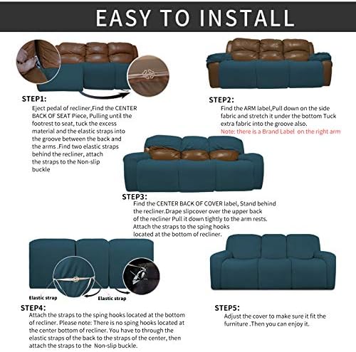 Easy-Going 8 Pieces Recliner Couch Stretch Sofa Slipcover Deep Teal - Image 3
