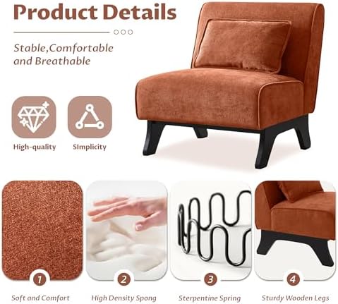 Armless Accent Chairs Set of 2 Upholstered Living Room Side Chairs - Image 5