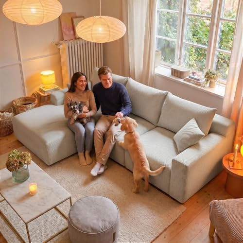 Homkdom Modular Sectional Sofa for Apartment, Light Grey Check, Left Facing - Image 5