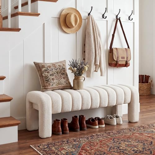 43.3" End of Bed Bench, Upholstered Linen Bench - Image 3
