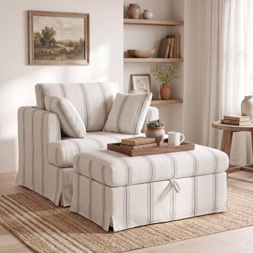 Coastal Accent Armchair with Storage Ottoman - Image 7