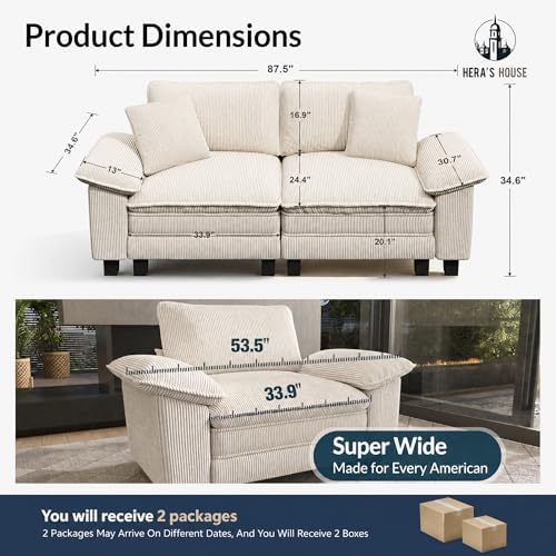 HERA'S HOUSE 88" Oversized Modular Sectional Loveseat Sofa, Corduroy Beige - Image 2