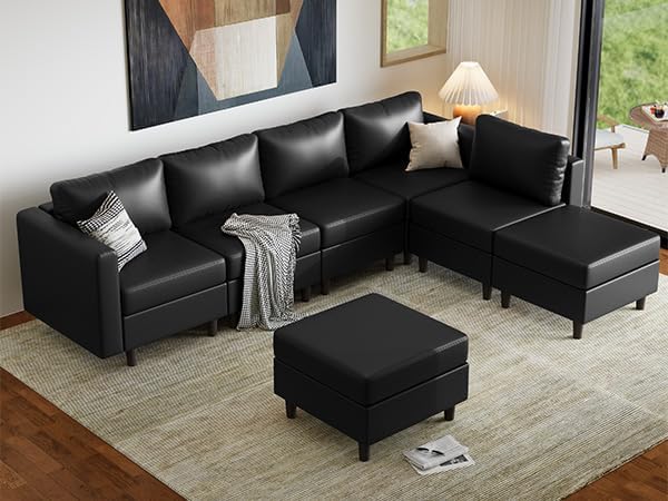 ABCASA Faux Leather Sectional, Modular Sectional Sofa by ABCASA