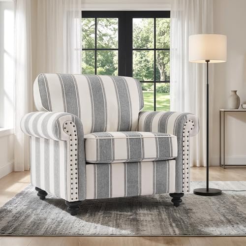 Striped Accent Chair, Comfy Reading Armchair, Light Grey by DREAMSIDEA