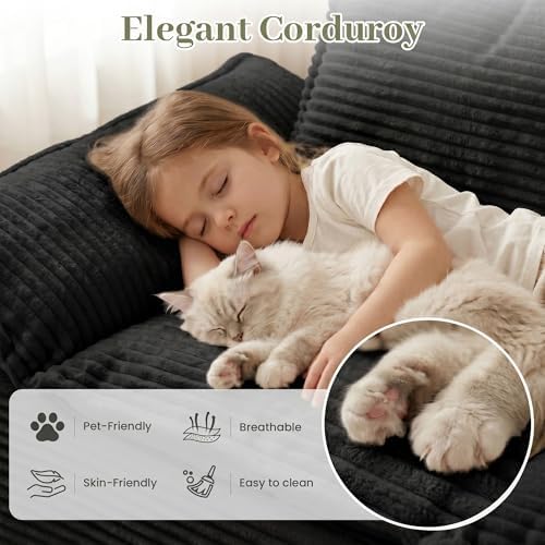 JUIKURY 55" Convertible Corduroy Sofa Bed, Boneless Foldable Loveseat Sleeper - Image 3