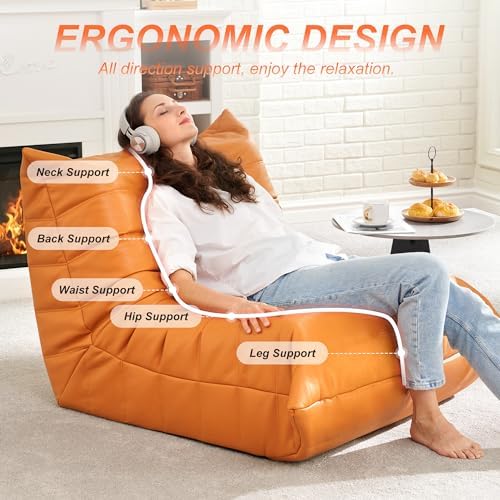 Hobestluk Bean Bag Chair Adult Leather Togo Chair Memory Foam Living Room - Image 4