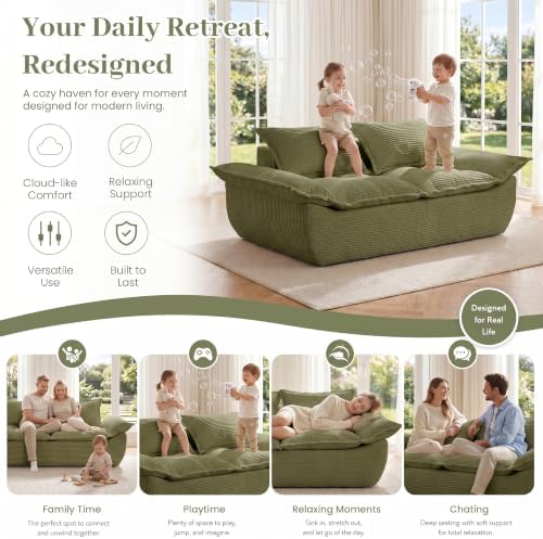 JUIKURY 55" Convertible Corduroy Sofa Bed, Boneless Foldable Loveseat Sleeper - Image 4
