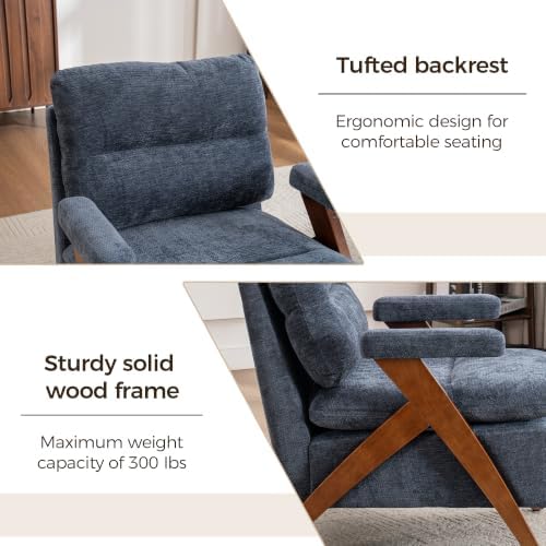 Mid Century Modern Accent Chair, Comfy Solid Wood Armchair - Image 3