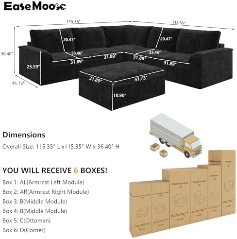 EASE MOOSE Modular Sectional Sofa, Boneless Couches - Image 2