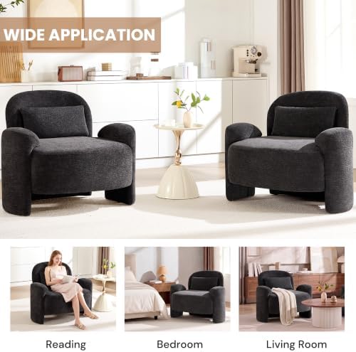 Accent Chairs Set of 2, Modern Chenille Fabric Lounge Reading Sofa - Image 7