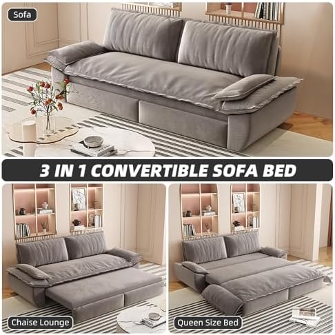 73.2" Queen Size Futon Sofa Bed, 3-in-1 Convertible Sleeper Sofa - Image 4