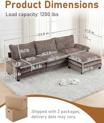 Karl home 122" 3-Seat L-Shaped Sectional Couch - Image 2