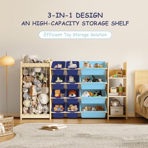 EXPERLAM 3-in-1 Toy Storage Organizer, Stuffed Animal Holder & 3-Tier Bookcase - Image 6