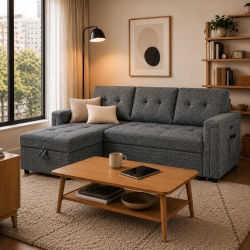 Naomi Home L-Shaped Microfiber Sleeper Sectional Sofa by NaomiHome