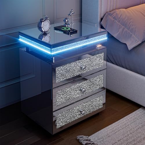 IKIFLY Mirrored Nightstand Set of 2, LED End Table - Image 3