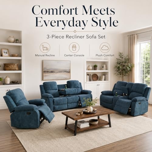 Recliner Sofa Set 3 Piece Living Room Furniture Set Couch Leather Recliner Sofa - Image 6