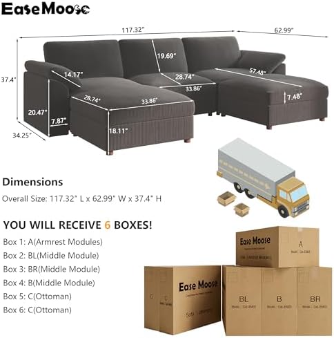 EASE MOOSE Oversized Modular Sectional Sofa, Large U Shape Sectional Couch - Image 2