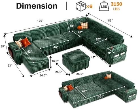 WEUP 130" Modular Sectional Sleeper Sofa - Image 2