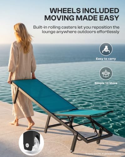 Pool Lounge Chairs Set of 2, Aluminum Outdoor Lounge Chair - Image 3