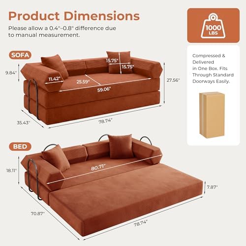 79" Convertible Futon Sofa Bed, Boneless Couch - Image 2