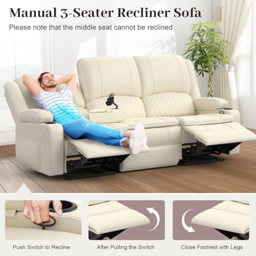 3 Seater Reclining Sofa with Multi-Functional Middle Seat - Image 5