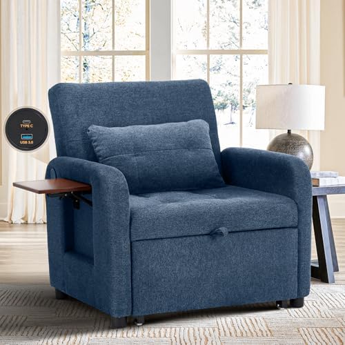 Convertible Sleeper Chair-Fabric Futon Sofa Bed, Single Sleeper Sofa, Small by COLAMYHOME
