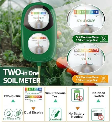 Soil Test Kit, 2-in-1 Soil Moisture Meter, Soil pH Tester, Large Dual Dial Soil - Image 4