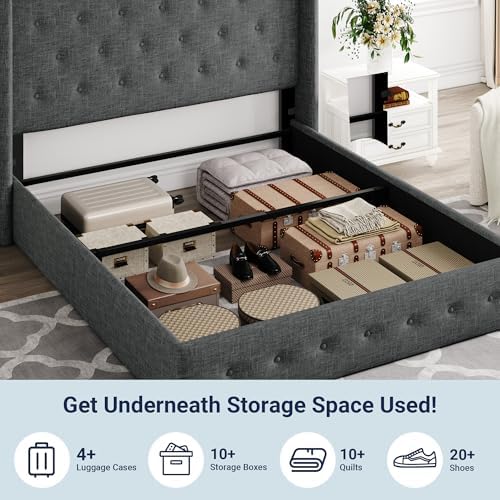 Allewie Full Size Lift Up Storage Button-Tufted Bed Frame Dark Grey - Image 3