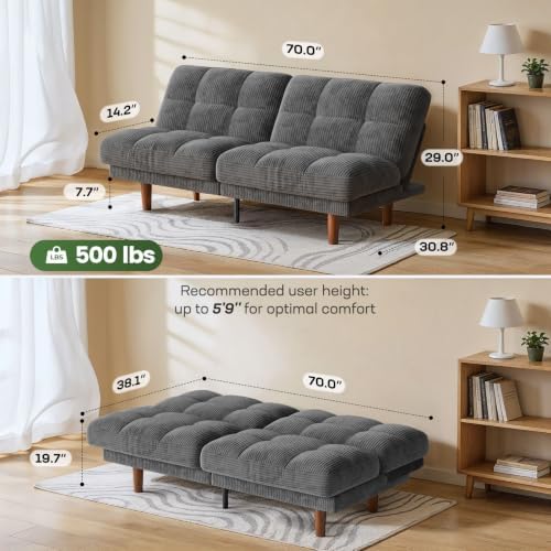 Marsail 70" Convertible Futon Sofa Bed, Small Recliner Sleeper Sofa - Image 2