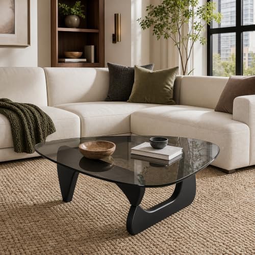 EASYSOUL 44.88-Inch Mid-Century Modern Triangle Glass Coffee Table by EASYSOUL