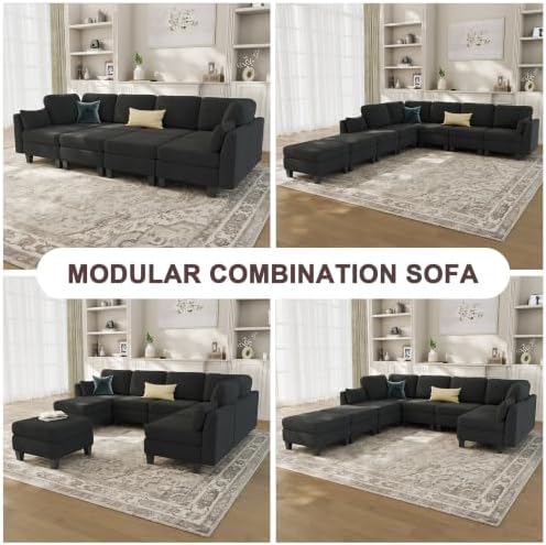 Sectional Sleeper Sofa, 8 Seaters Modular Sleeper Sofa Couch, Dark Grey - Image 4