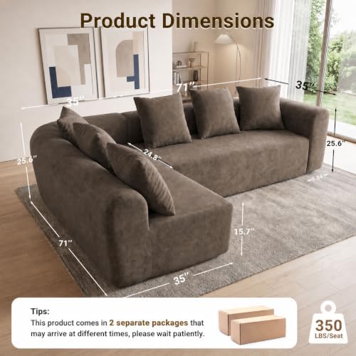Claiks 106" Cloud Boneless Couch, L-Shaped Sectional Sofa, Light Grey - Image 2