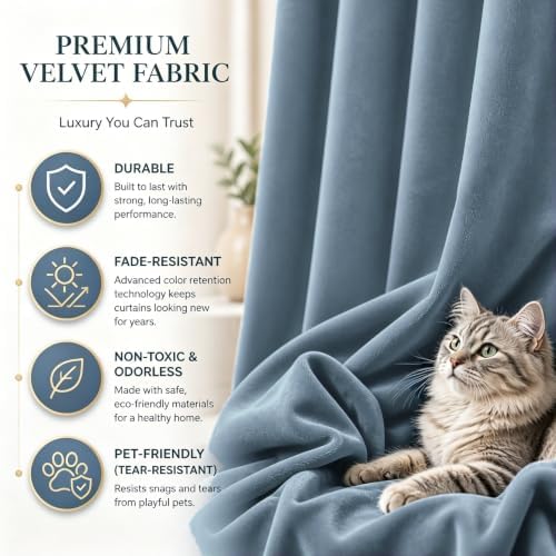 SMILETIME Sky Blue Velvet Curtains 104"x108" Grommet 1 Panel - Image 5