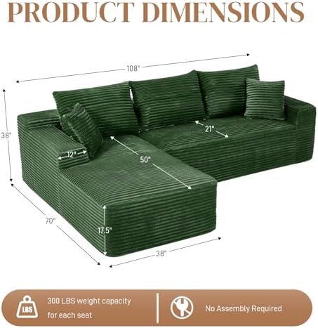 108" L Shaped Cloud Boneless Sectional Couches - Image 2