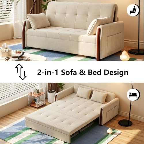 64.56" Pull Out Sofa Bed with Storage, Convertible Sleeper Sofa White - Image 3
